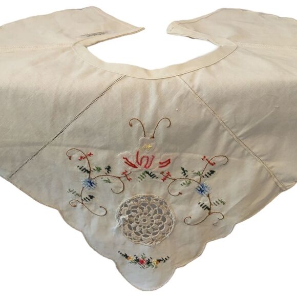 Shafii Vintage Hand Embroidered White Detachable Collar w Lace Circle Inset - Picture 6 of 14